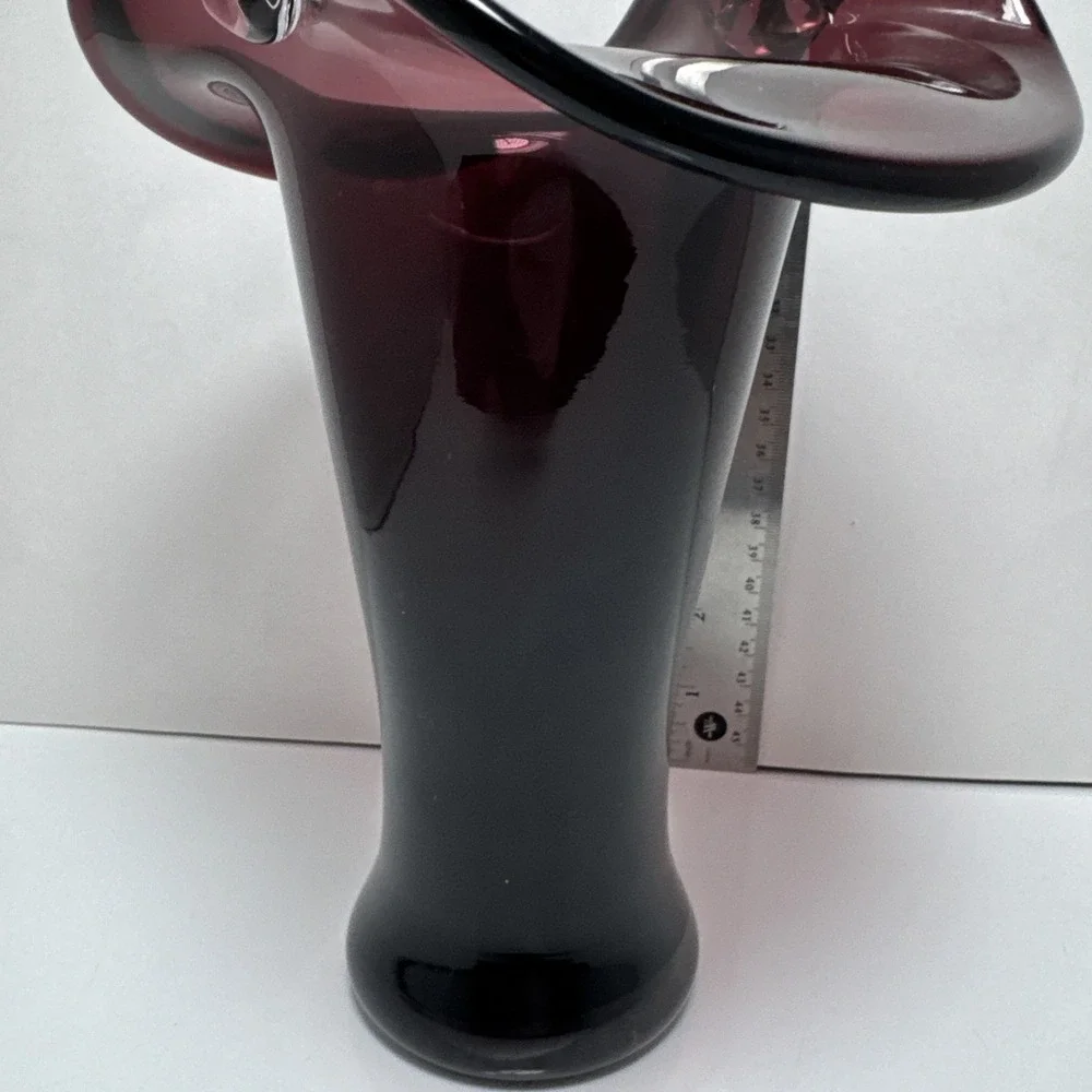 Vintage Purple and Clear Handblown Glass‎ Basket Vase 12 Inches